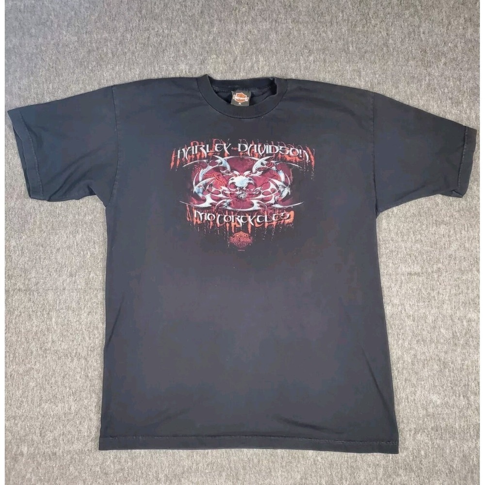 Harley Davidson Shirt Mens XL Extra Large Black House Thunder Skull Made USA Y2K